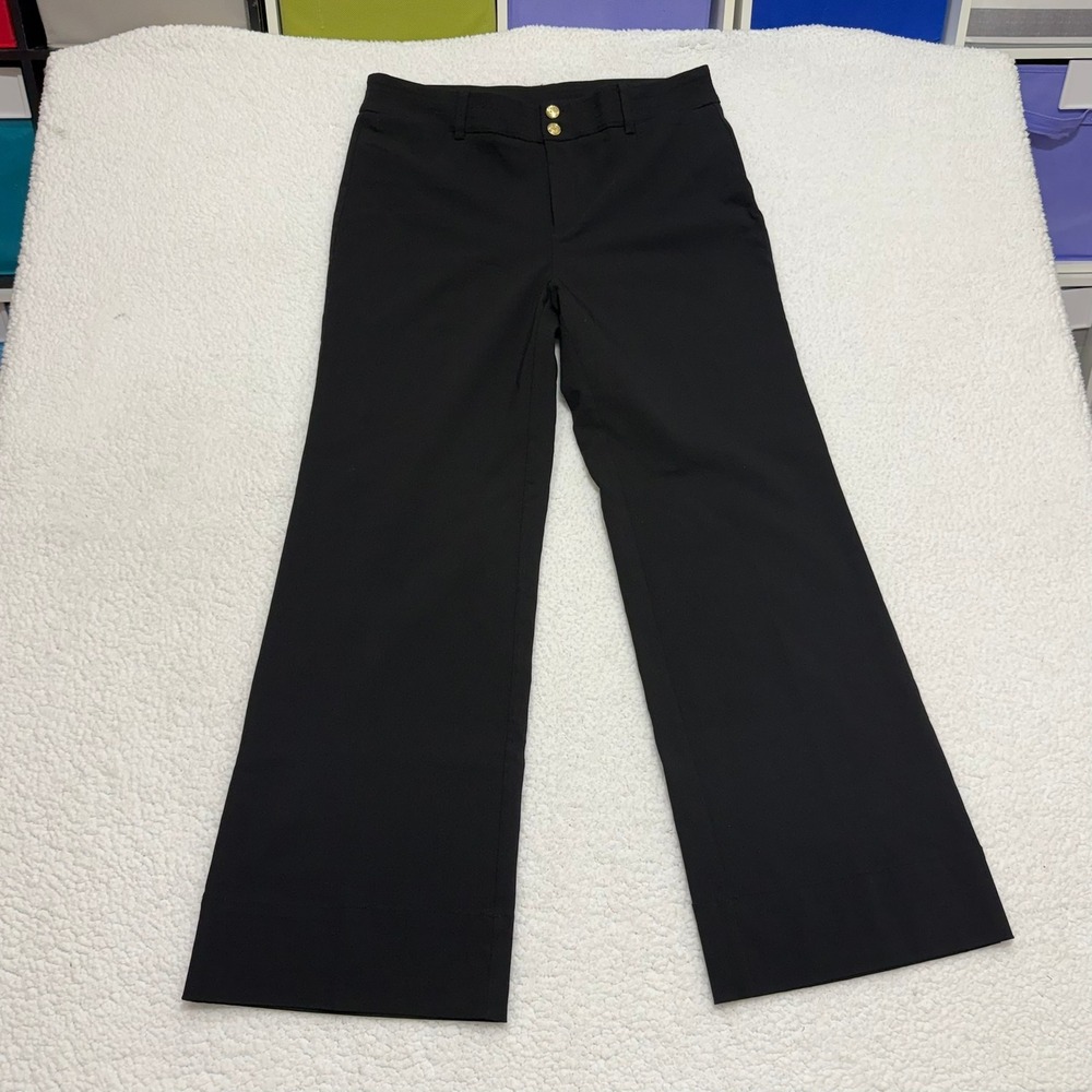 Chicos Black Wide Leg Trousers 2R US 12R Gold Buttons 570358847